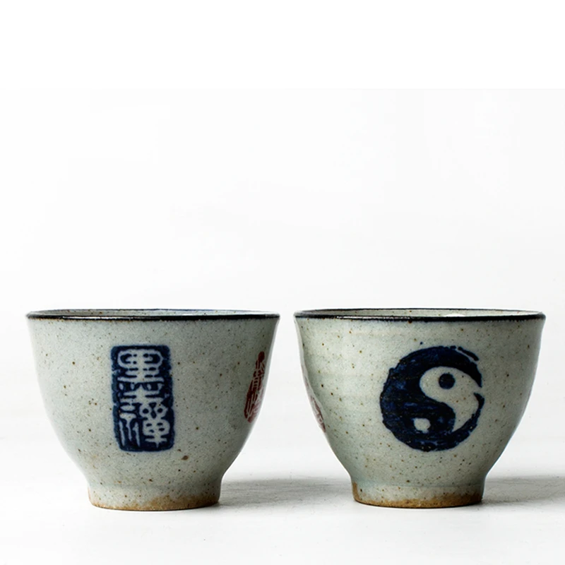 Vintage Chinese Tai Chi Pottery Cups Beautiful Wine Tea Cup Set Teaware Bowl For Tea Ceremony 65ml Teacup Antique Coffee Mugs