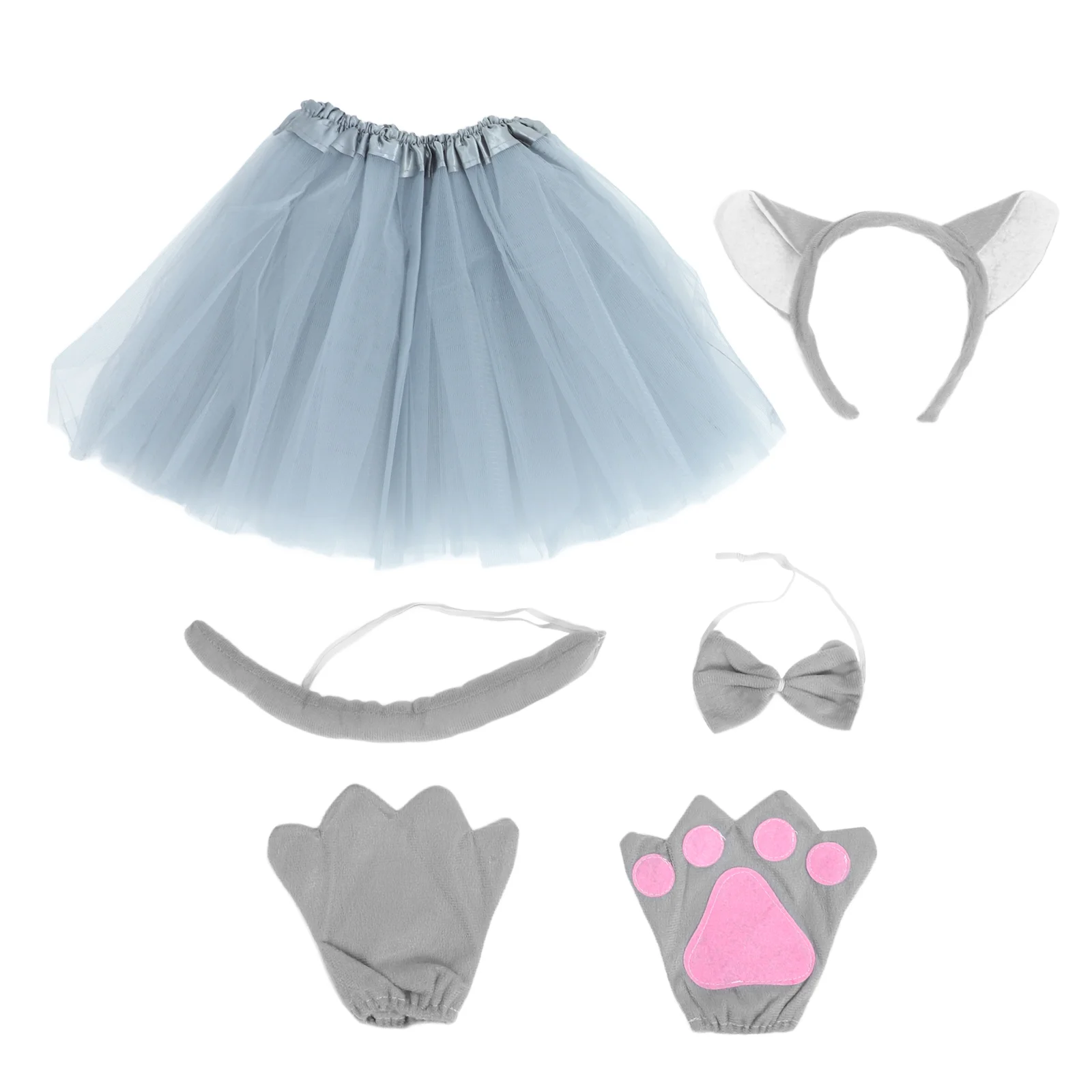 5pcs Big Cosplay Costume Set Animal Headband Bow Tie Gloves Tail Mesh Skirt Kids Stage Party Outfit 44 80cm Waistline Plush
