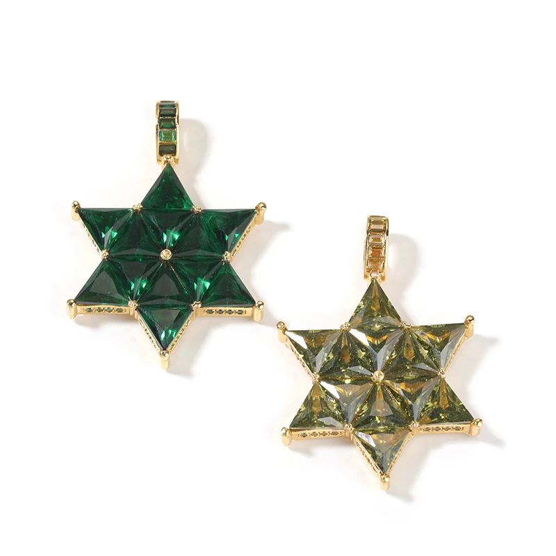 Hip Hop 5A+ CZ Stone Paved Bling Iced Out The Star of David Pendants Necklace for Men Rapper Jewelry Gold Silver Color