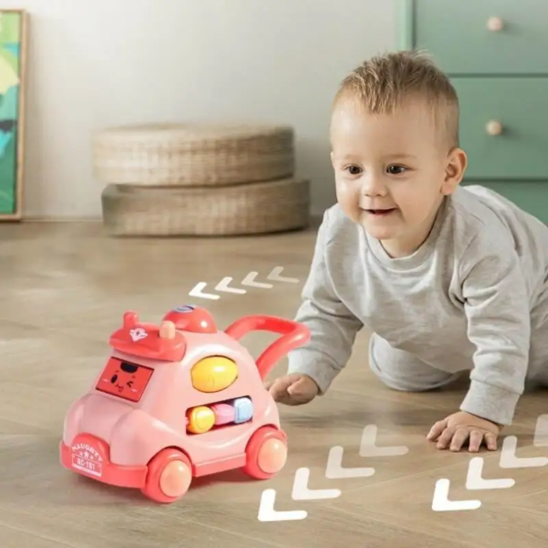 1Pc Creative Luminous Music Story Children Car Toy Machine Cartoon Polyhedral Trolley Coax Baby Crawling and Walking Toys