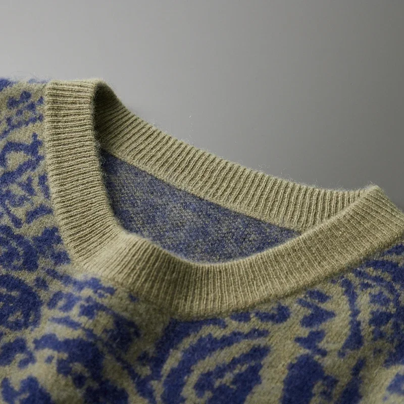 Suéter de punto de cachemira pura 100% para hombre, suéter grueso de Jacquard de estilo chino, Top, Sudadera con capucha informal holgada, nuevo estilo