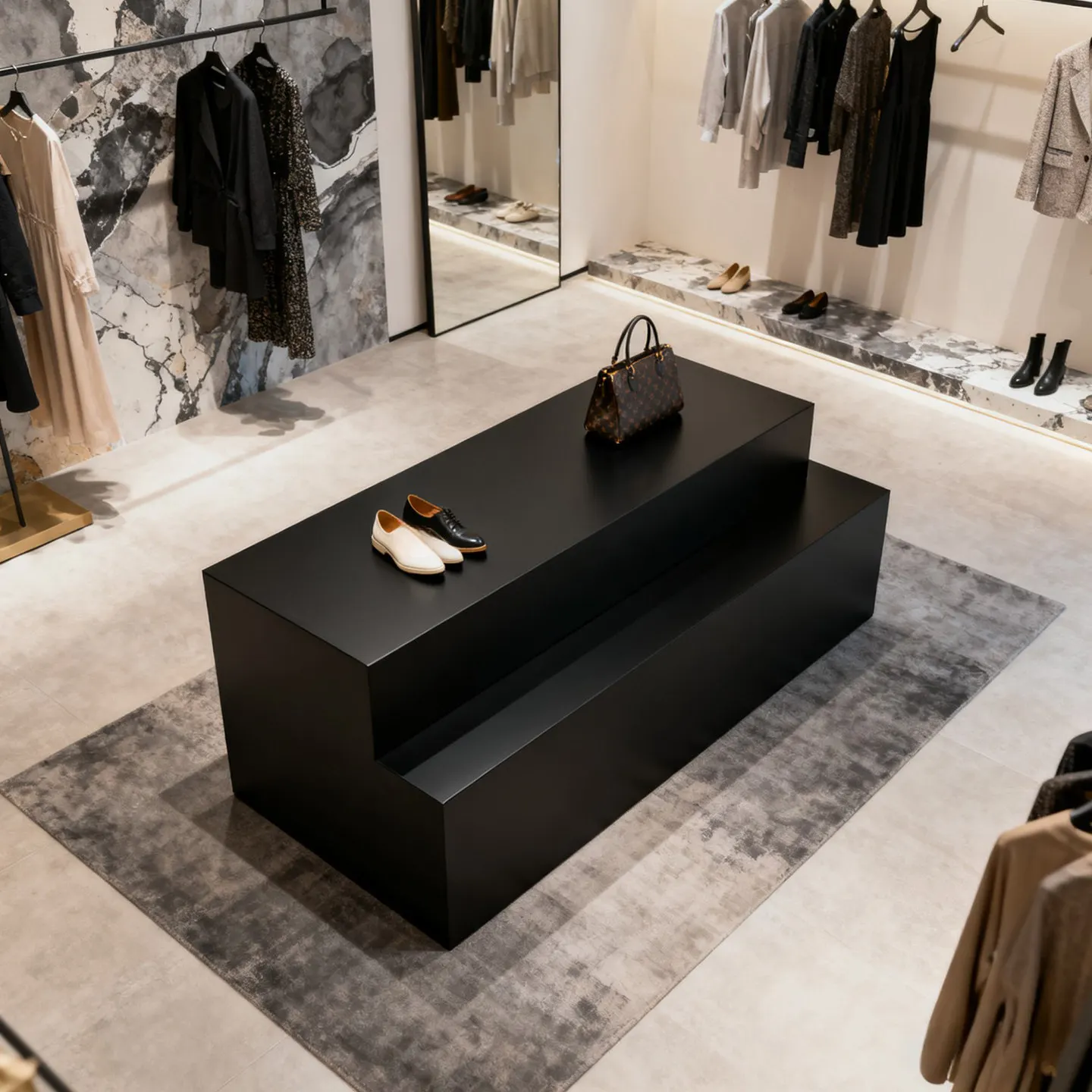 Clothing Store Nakajima Table Black Nakajima Platform Light Luxury Wood Display Display Table Shoe Store Art Museum Flowing