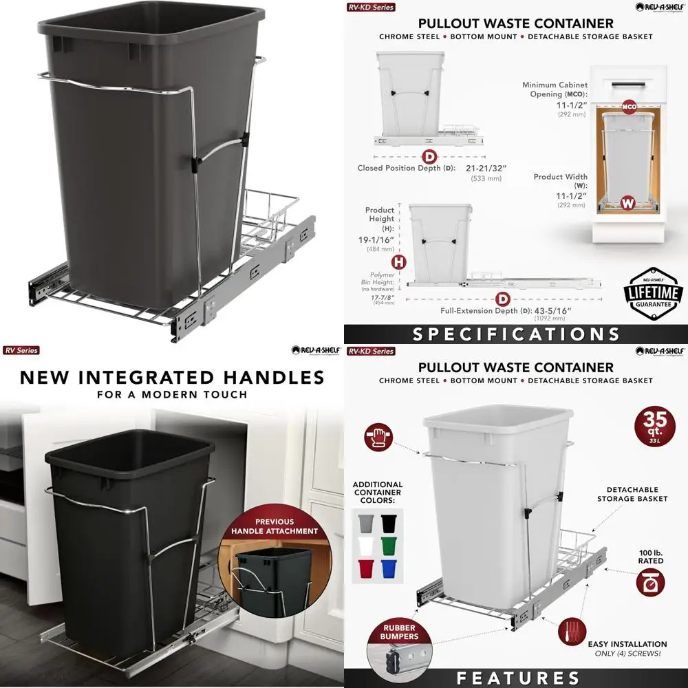 

Kitchen Cabinet 35 Quart Pullout Trash Can with Full Extension Slides, Orion Gray, Waste Recycling Bin for Efficient Garbage Man