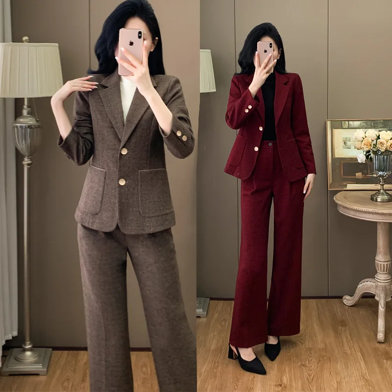 Brown Suit Women's Spring and Autumn2024New Slim Fit Small High Sense Teacher Commuter Suit Jacket