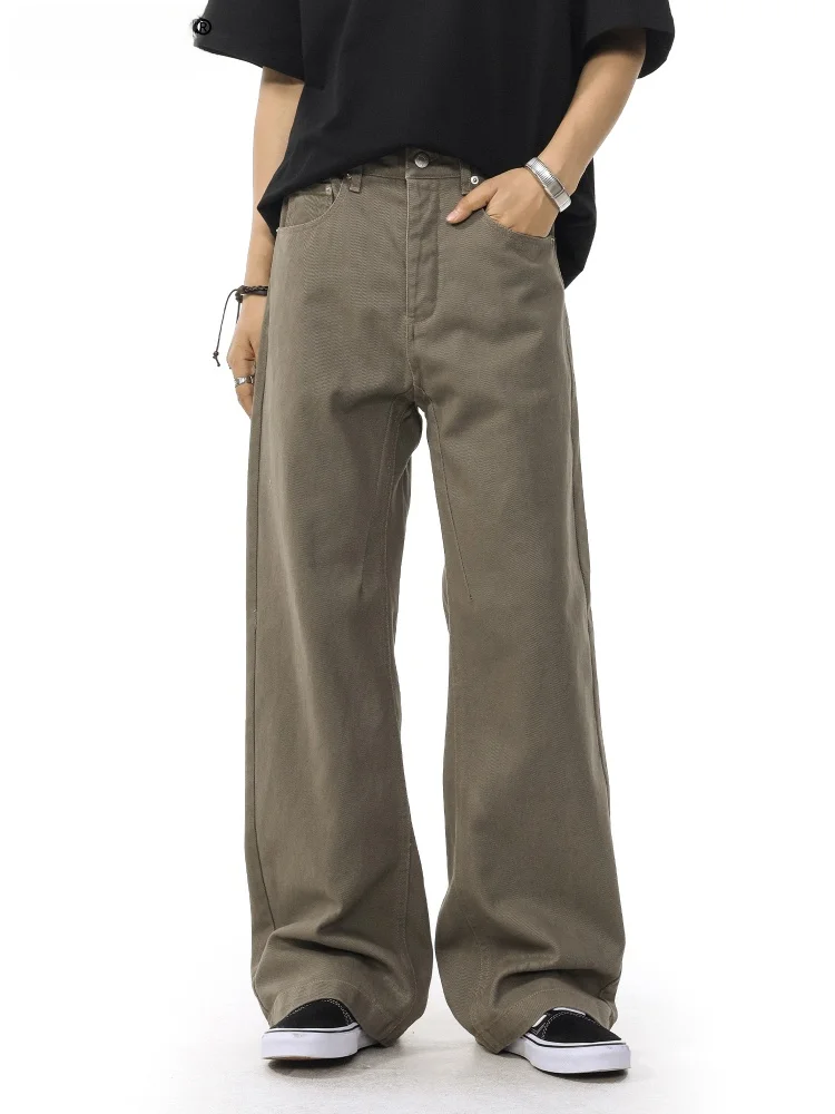 

Men's Khaki Wide Leg Straight Cut Jeans American Retro Sle Casual Pants Autumn Winter Wear Resistant Cotton 00% Faionable