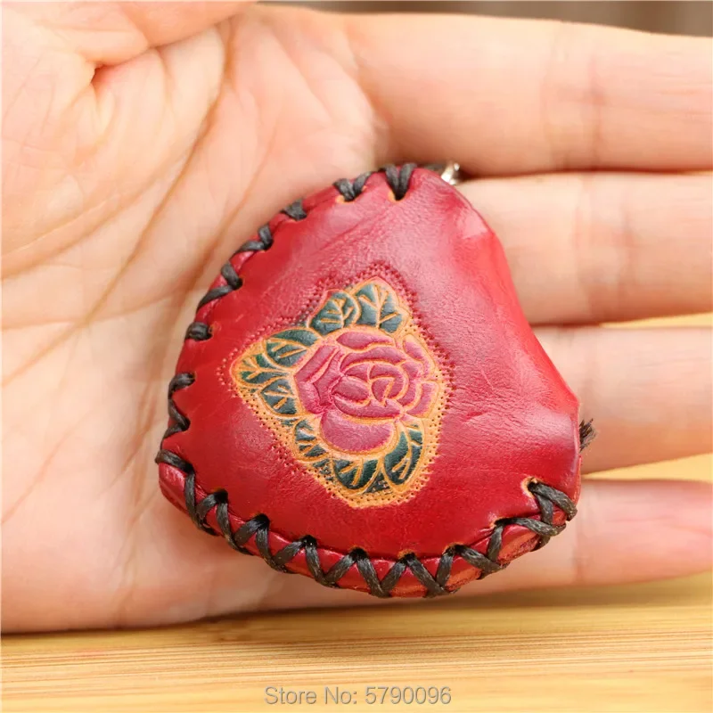 Leather creative handmade red heart-shaped keychain bag accessories mini coin bag heart-shaped fashion matching pendant