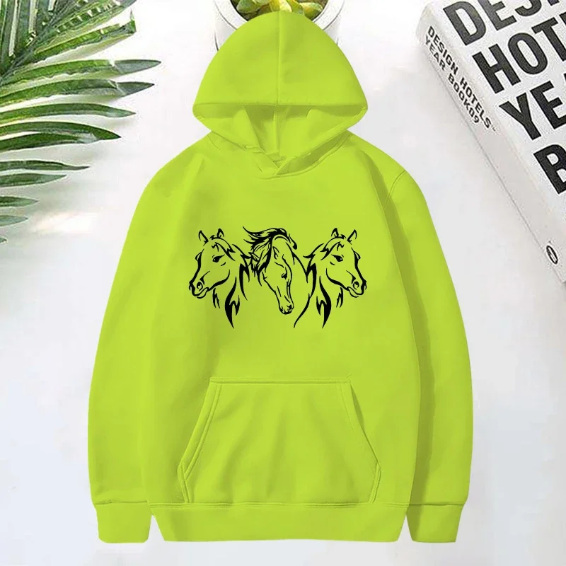 New Horse Head Pattern Print Hoodies For Women Fashion Casual Sports Sweatshirts Ladies Pullovers Tops