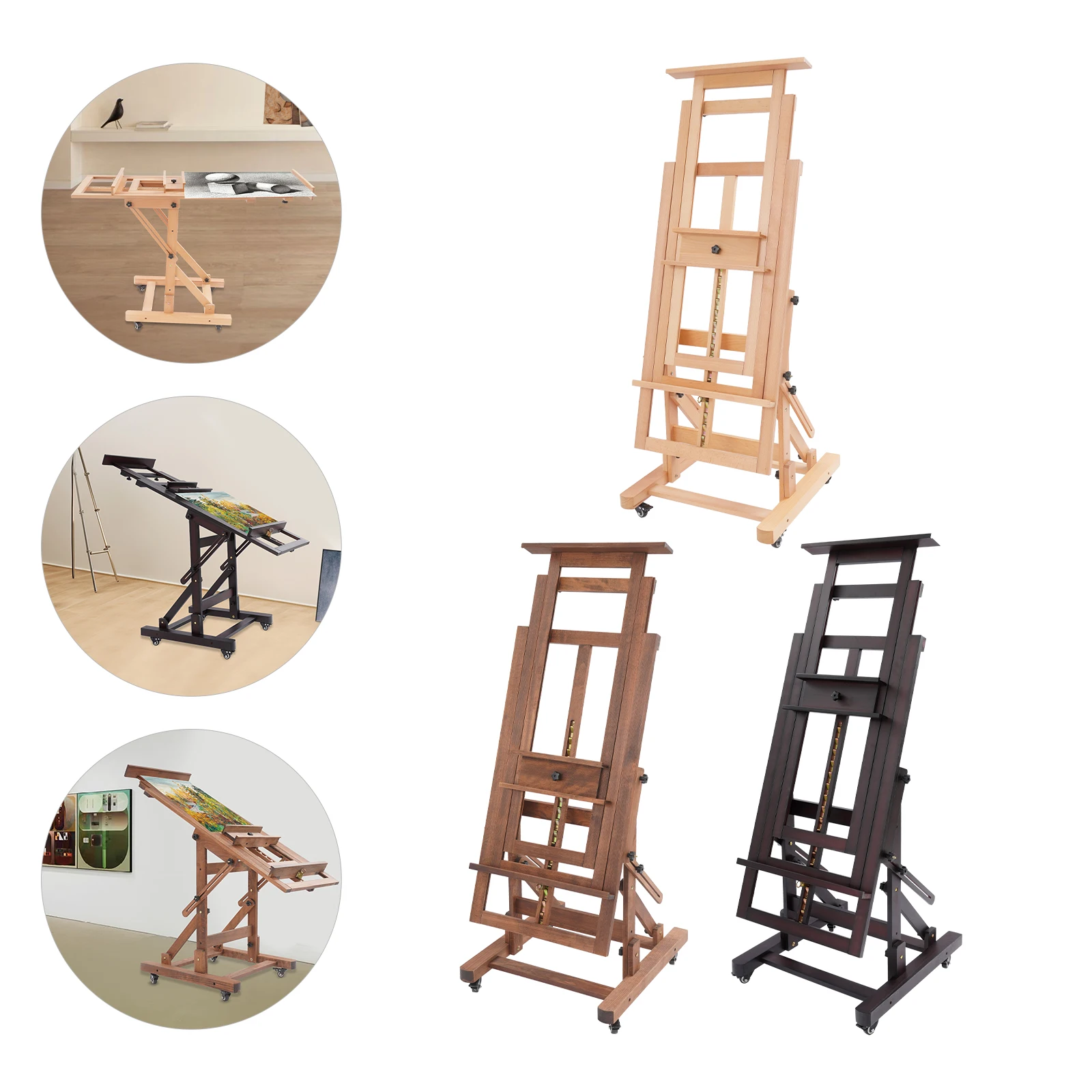 Caballete para artistas profesionales, Horizontal, Vertical, doble uso, 60x65x140-300CM, madera maciza, ángulo de altura ajustable para aula de arte
