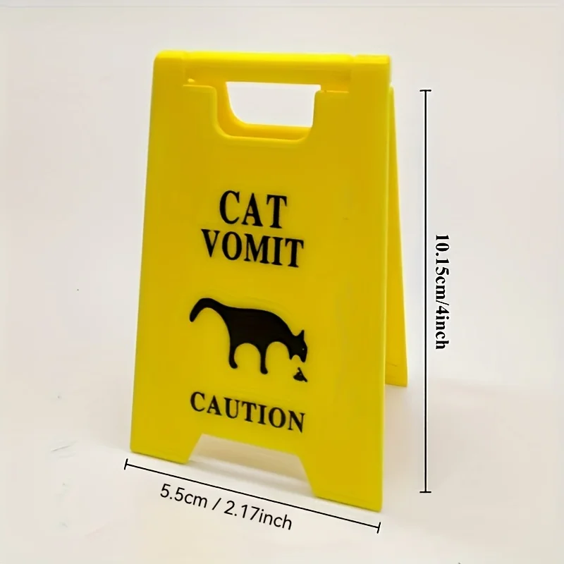 2PCS Funny Cat Vomit Caution Sign, Mini Folding Warning Board, Novelty Cat Decor and Gift for Pet Owners