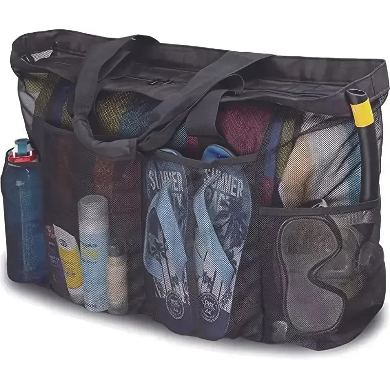 

Extra Large Beach Bag - Lightweight Swimming Waterproof Foldable with Mesh Straps Zippered Pockets and Fixed Shoulder Straps