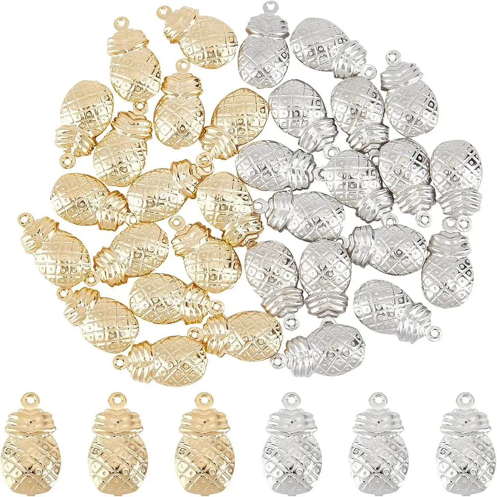 32pcs Pineapple Charms Cute Ananas Fruit Pendants 2 Colors Brass Pineapple Fruit Dangle Charms 18x10 mm Bromeliaceae Charms