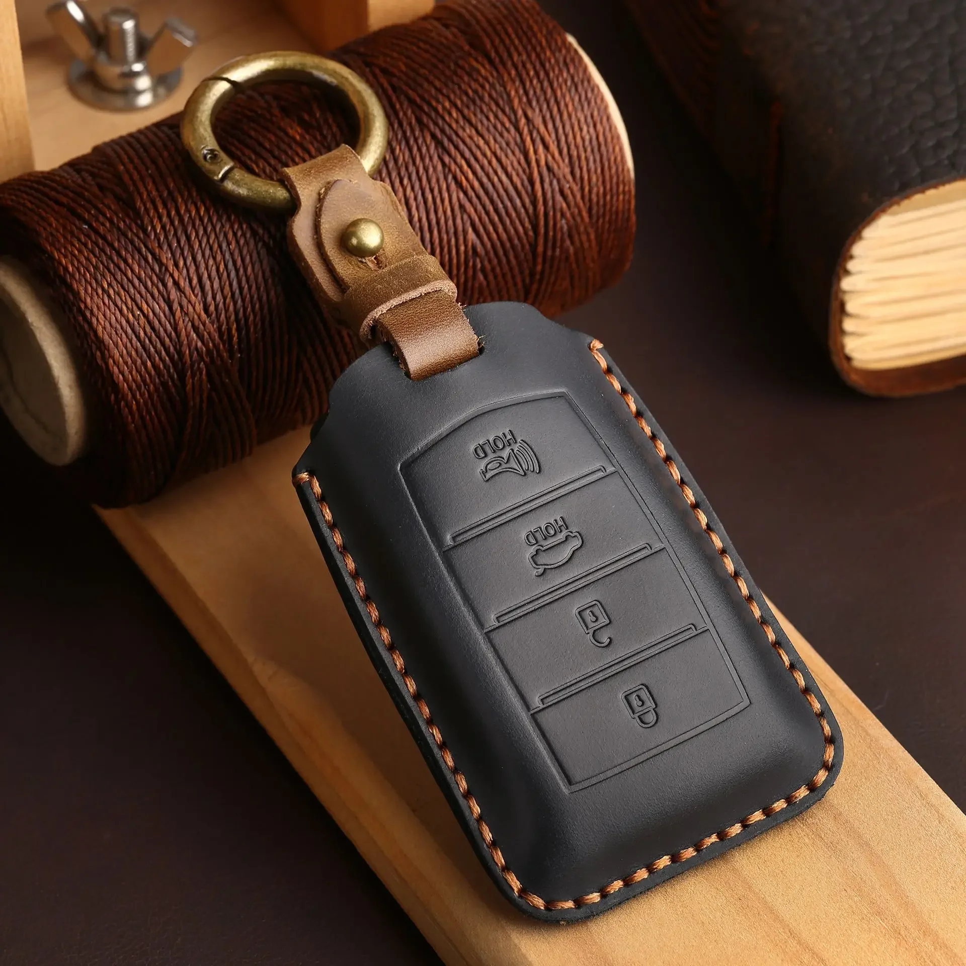 

1pc Leather Car Key Case Cover For Hyundai Genesis 2017 2018 2019 2020 G70 G80 G90 4 Buttons Key Cover Keychain Auto Accessories