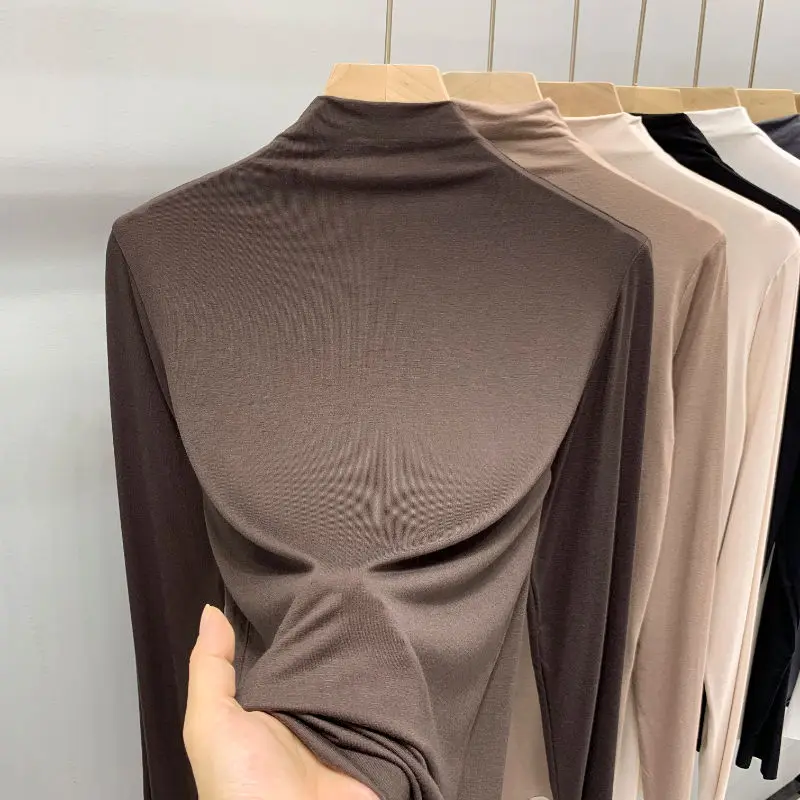 Modal Style Half Turtleneck Bottoming Shirt for Women in Spring Autumn Long-sleeved T-shirt Versatile Autumn Winter Slimming Top