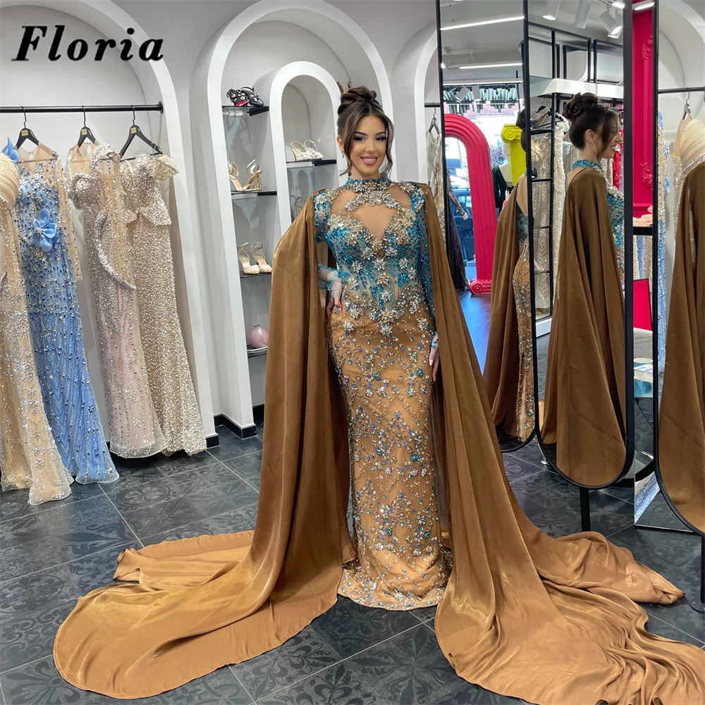Two Pieces Brown Beading Evening Dresses With Cape Vintage Crystals Prom Dress Customized Wedding Party Gowns Vestidos De Cóctel