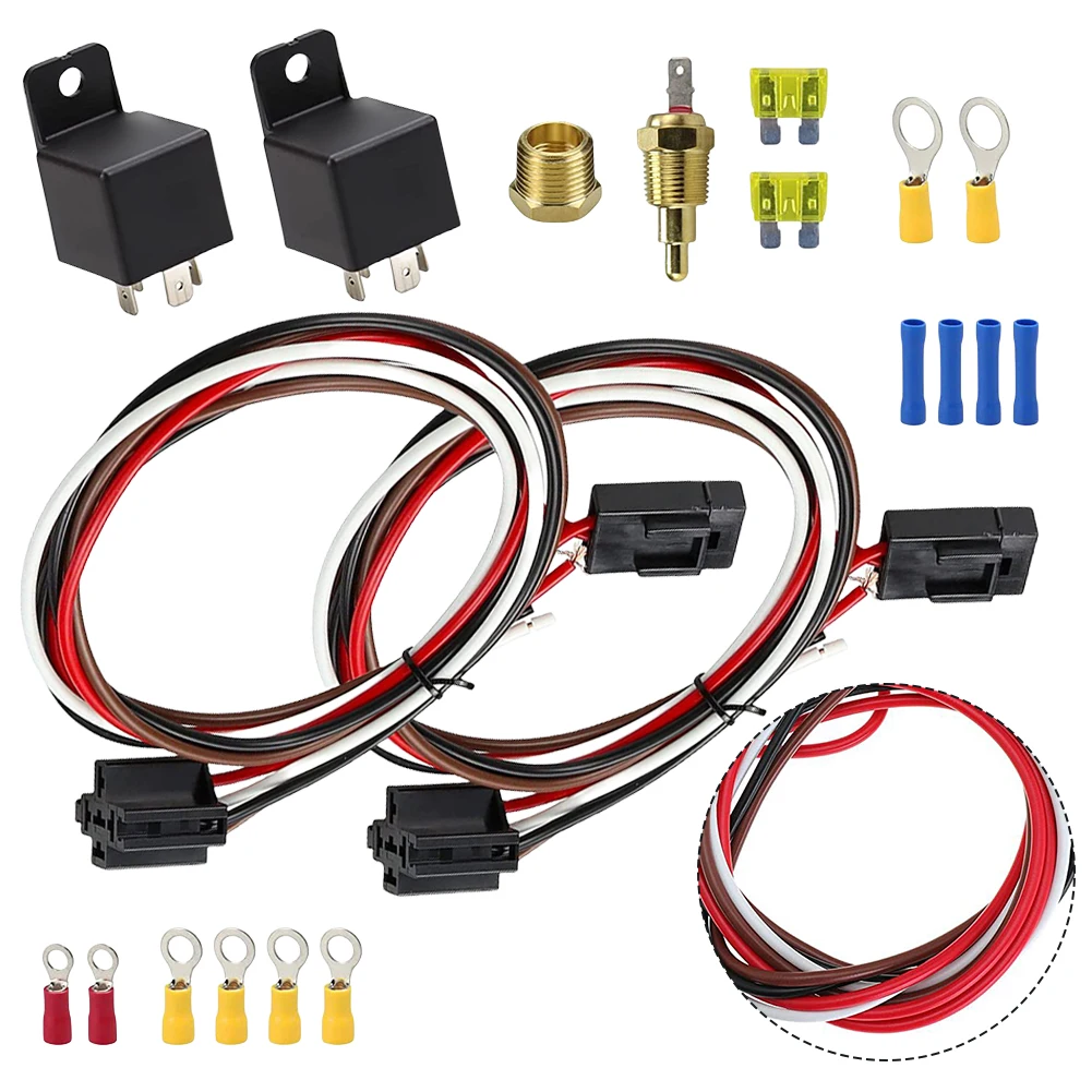

40 AMP Dual Electric Fan Radiator Wiring Kit Wiring Relay Kit Automotive Wire Harness Temperature Sensor Switch 185 On 175 Off