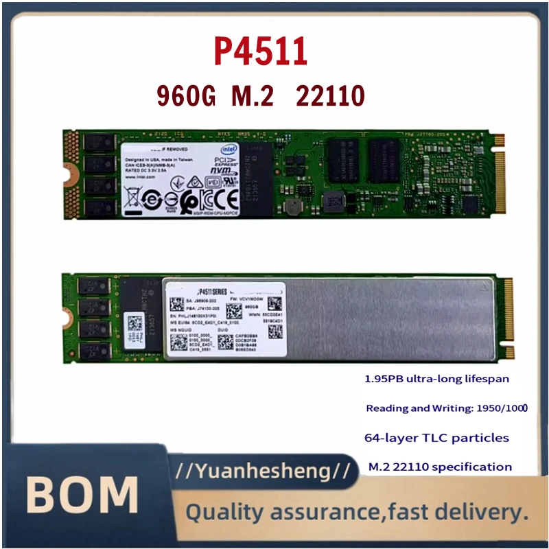 

Оригинальный твердотельный накопитель Intel P4511 960G NVME 22110 M.2 Enterprise p4511