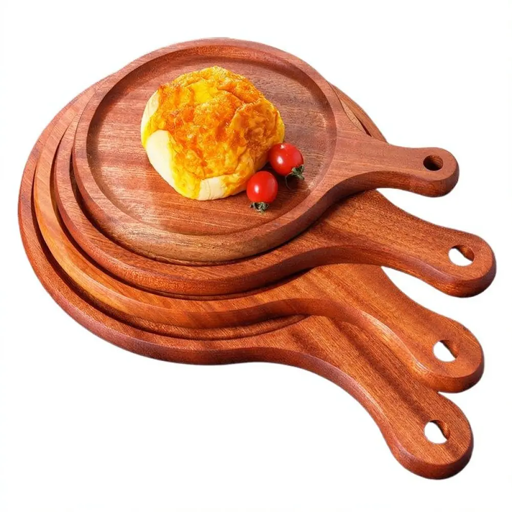 Organic Ebony Wood Pizza Tray With Handle Serving Board For Steak Bread Pastry Kitchen Table Decoration Modern Dish