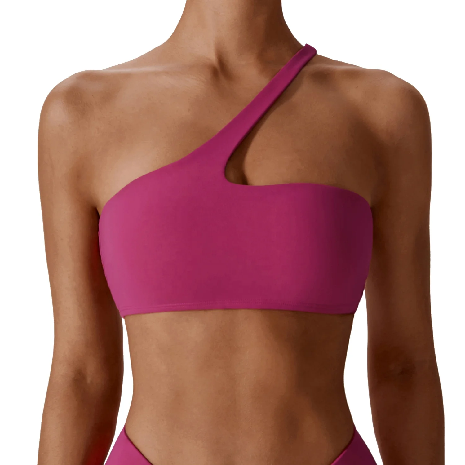 Women Soft Basic Quick Dry Compression Supportive Single Shoulder Sports Bra Sexy Solid Color Outdoor Workout Running Yoga Bra