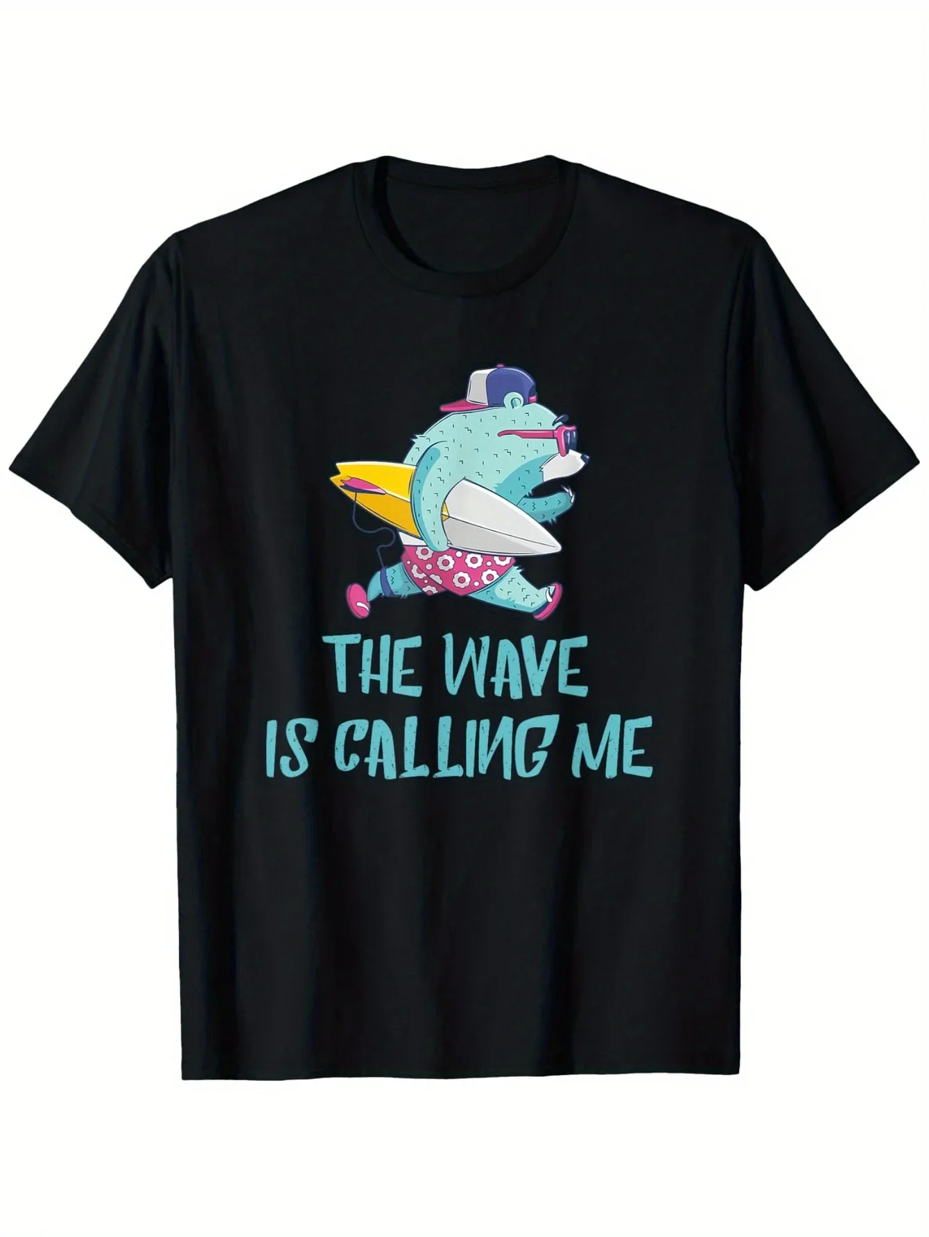 

Surfing Bear Graphic Tee The Wave Is Calling Me Men's Breathable Cotton T-Shirt