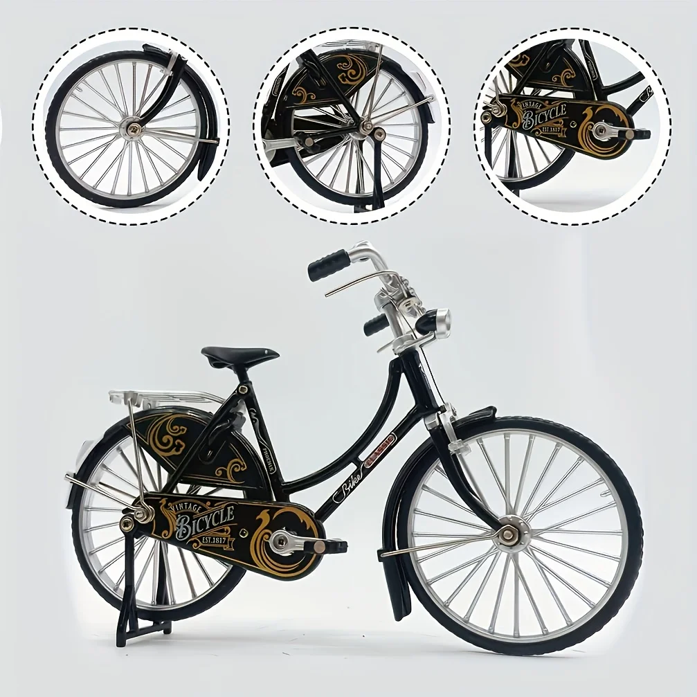 Figurine de vélo en métal vintage, disponible en noir et vert, une mini décoration de bureau de style rétro, un jouet de vélo classique en alliage