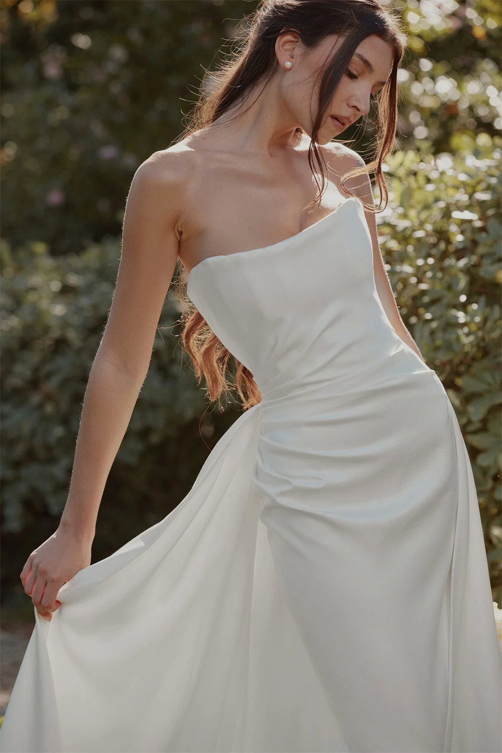 Strapless Wedding Dress For Bride Simple Pleat Vestido De Novia Floor Length Mermaid Column Bride Gowns Elegant Robe De Mariée