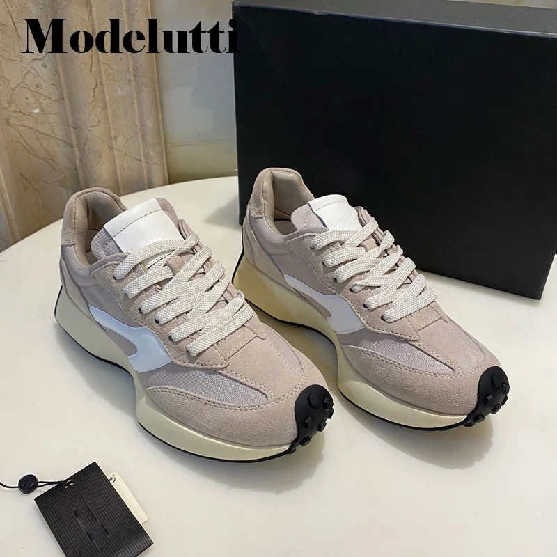 Vulcanized Shoes Modelutti2023Casual Women England Vintage Genuine Leather Patchwork Thick Sole Shoes Sneakers Women Shoes Woman