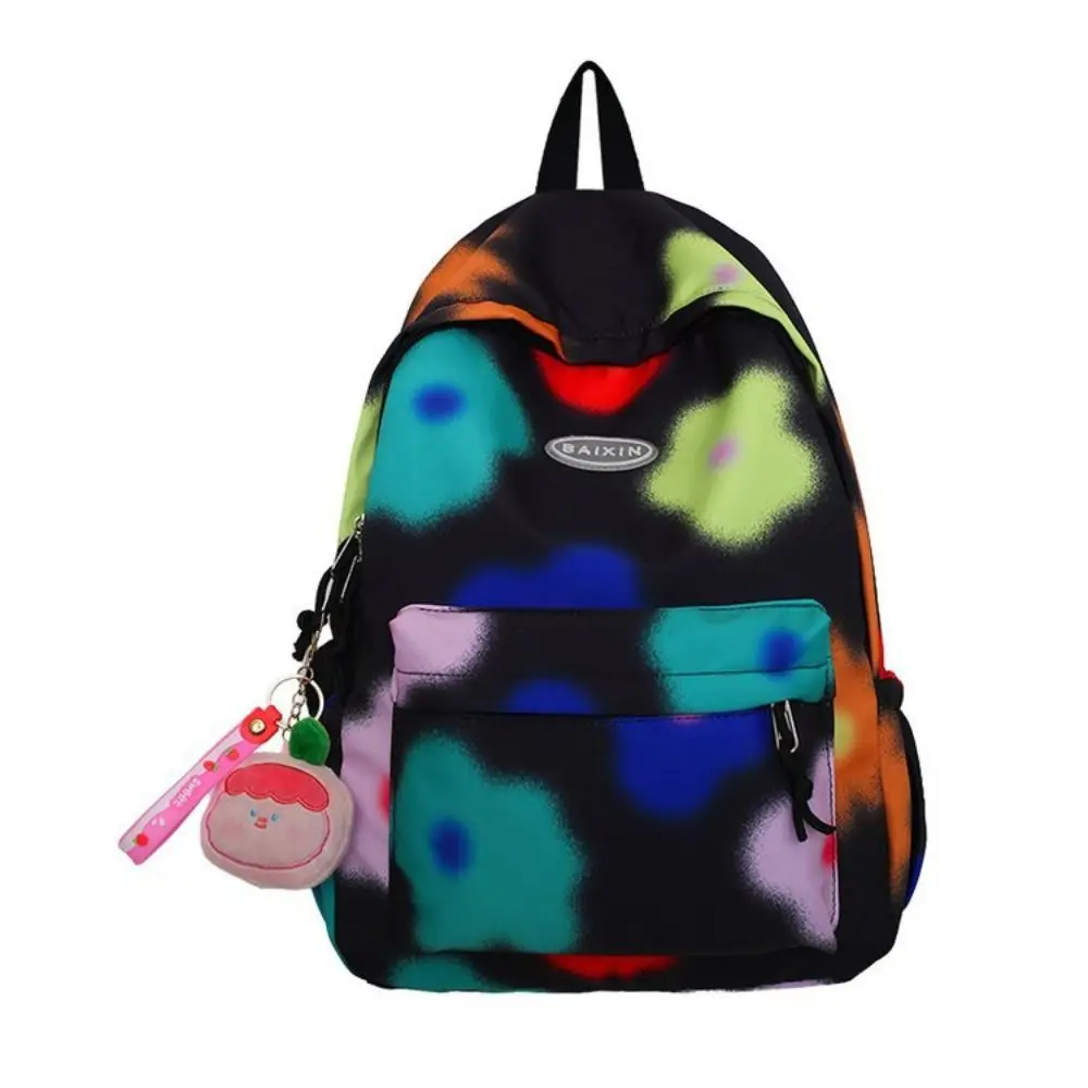 Large Capacity Flower Backpack Korean Style with Pendant Tie-dye Shoulder Bag Creative Graffiti Colorfu Floal School Bag Kids