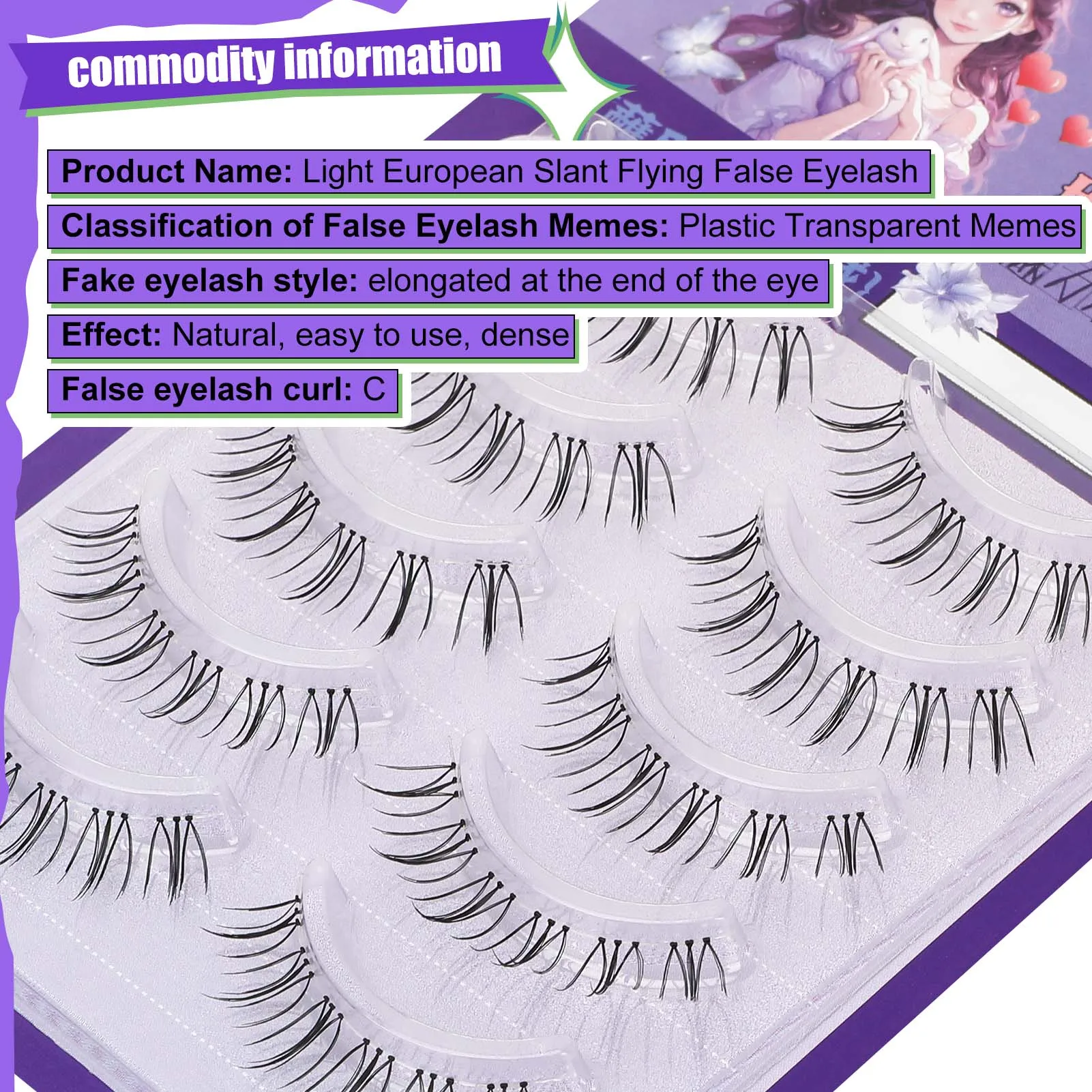 5 pares de pestañas de Manga finas de banda transparente, pestañas postizas de simulación de grupo de niñas para agrandar tus ojos, suministros cosméticos