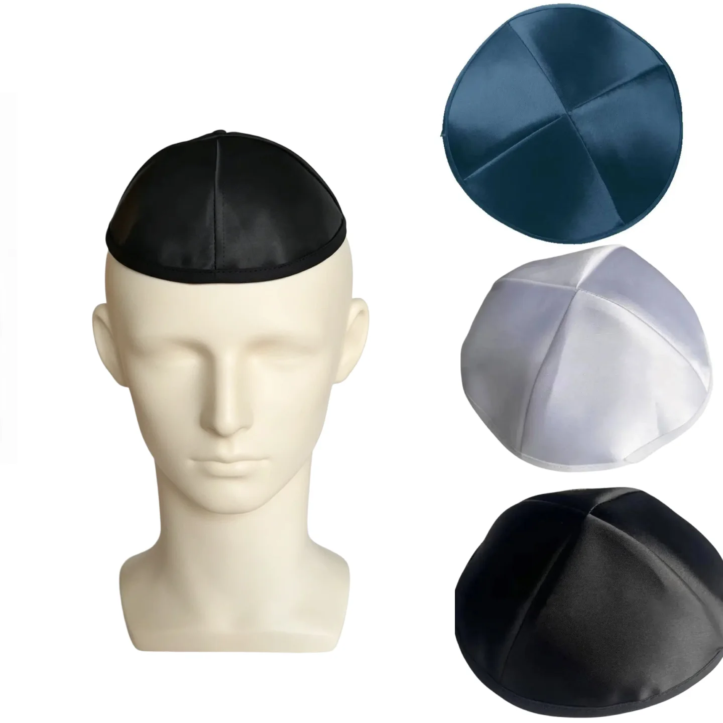 Durable Solid Color Kippah Cap Round Dome Satin Fabric Yarmulke Smooth Surface Lightweight Head Cover Daily Wear