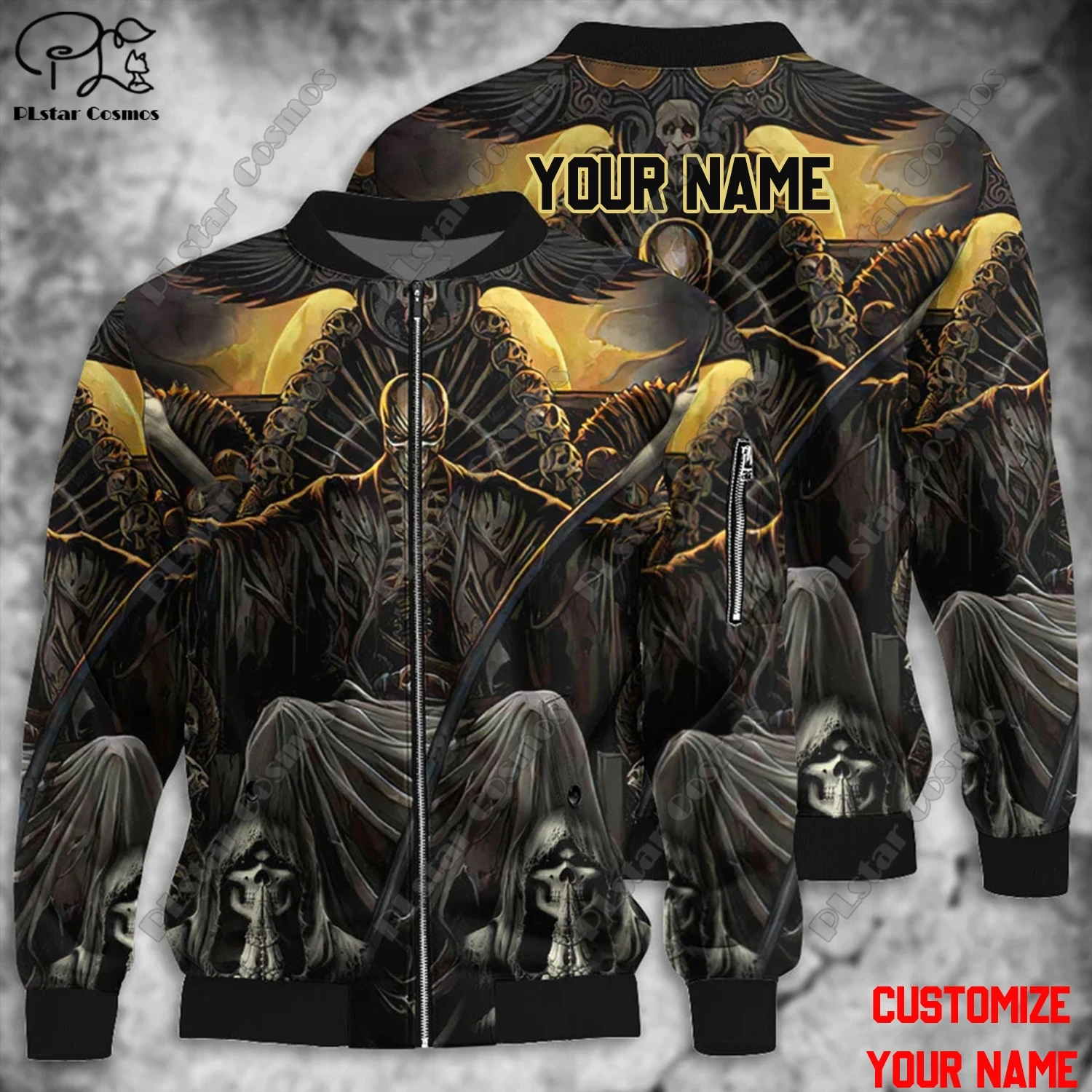 Halloween Series 3D Printed Horror Skull Customized Name Latest Unisex Winter Warm Zippered Flight Jacket Casual W-2