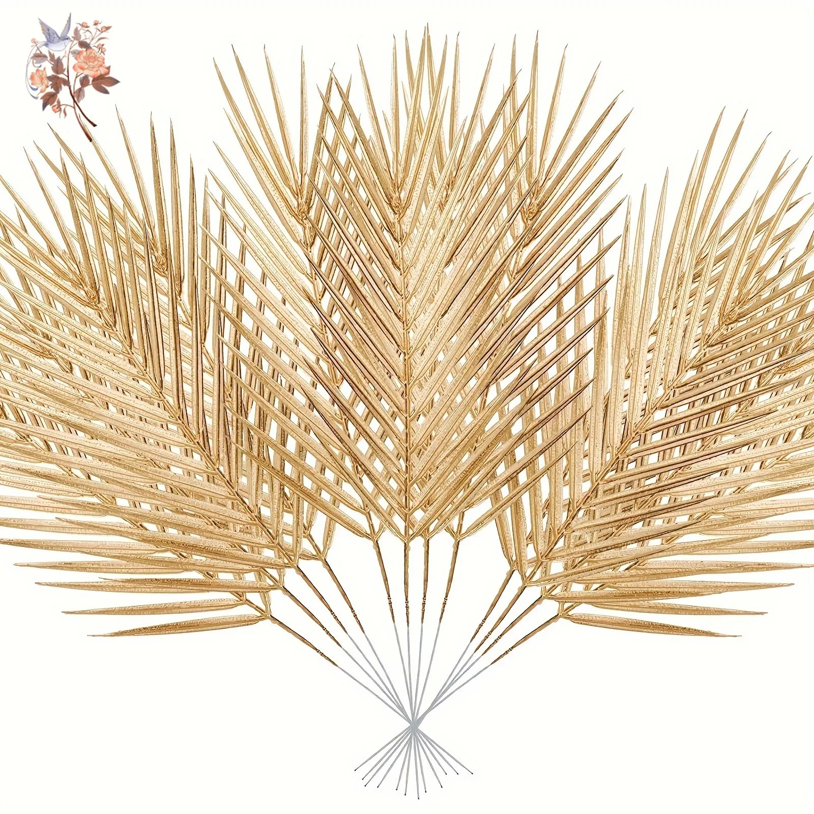 12Pcs Gold Artificial Palm Leaf Branch Simulation Plants Golden palmetto leaves for Christmas Indoor Outdoor Home Decoration