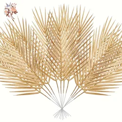 12Pcs Gold Artificial Palm Leaf Branch Simulation Plants Golden palmetto leaves for Christmas Indoor Outdoor Home Decoration