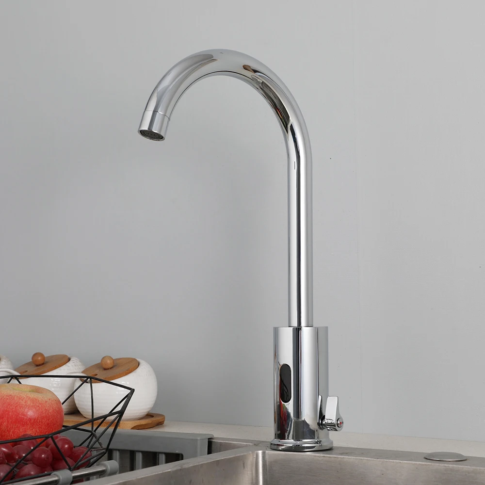 Torayvino Kitchen Faucet Chrome Finished Automatic Inductive Direct Current And Battery Power Faucets 180° Swivel Mixer Tap