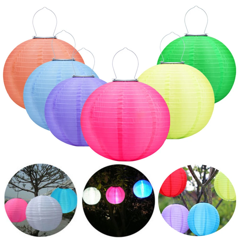 

LED Solar Cloth Chinese Lantern Festival Hanging Lamp 12inch Celebration Lantern Decorative Hanging Paper Lantern for Home Decor