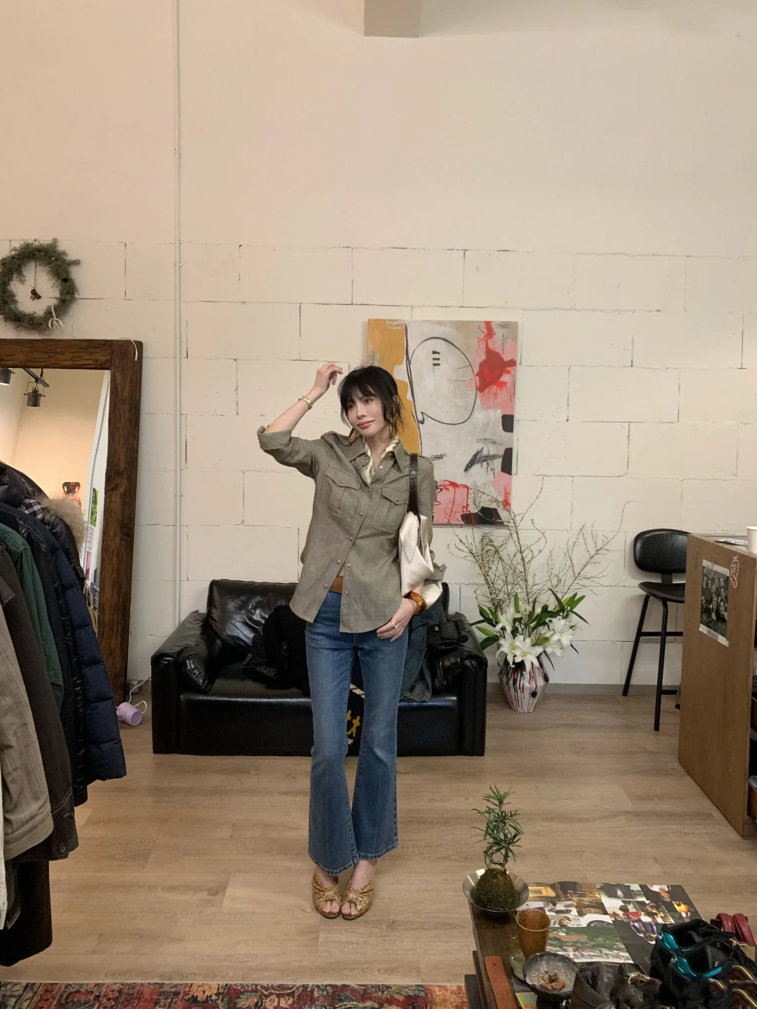 

Женские джинсы-клеш в ретро-стиле, облегающие, с 9 прорезями, из выстиранного денима, с эффектом удлинения ног, эластичные, с естественной талией