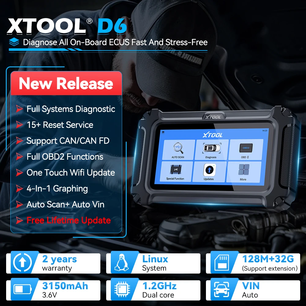 XTOOL D6 Car Diagnostic Scanner All System Automotive scanner For All Car 15+ Services Lifetime Free Update Built-in CANFD FCA