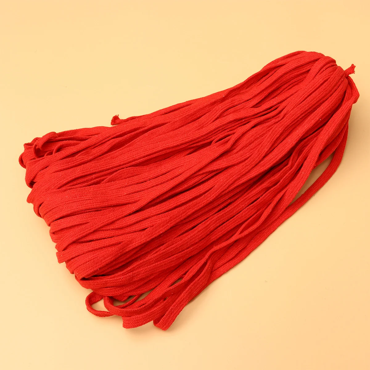 1 Roll 10mm Width Flat Rope Bright Color Multi-functional Braided Cotton Rope Costume Waist Rope for DIY Craft (Red)