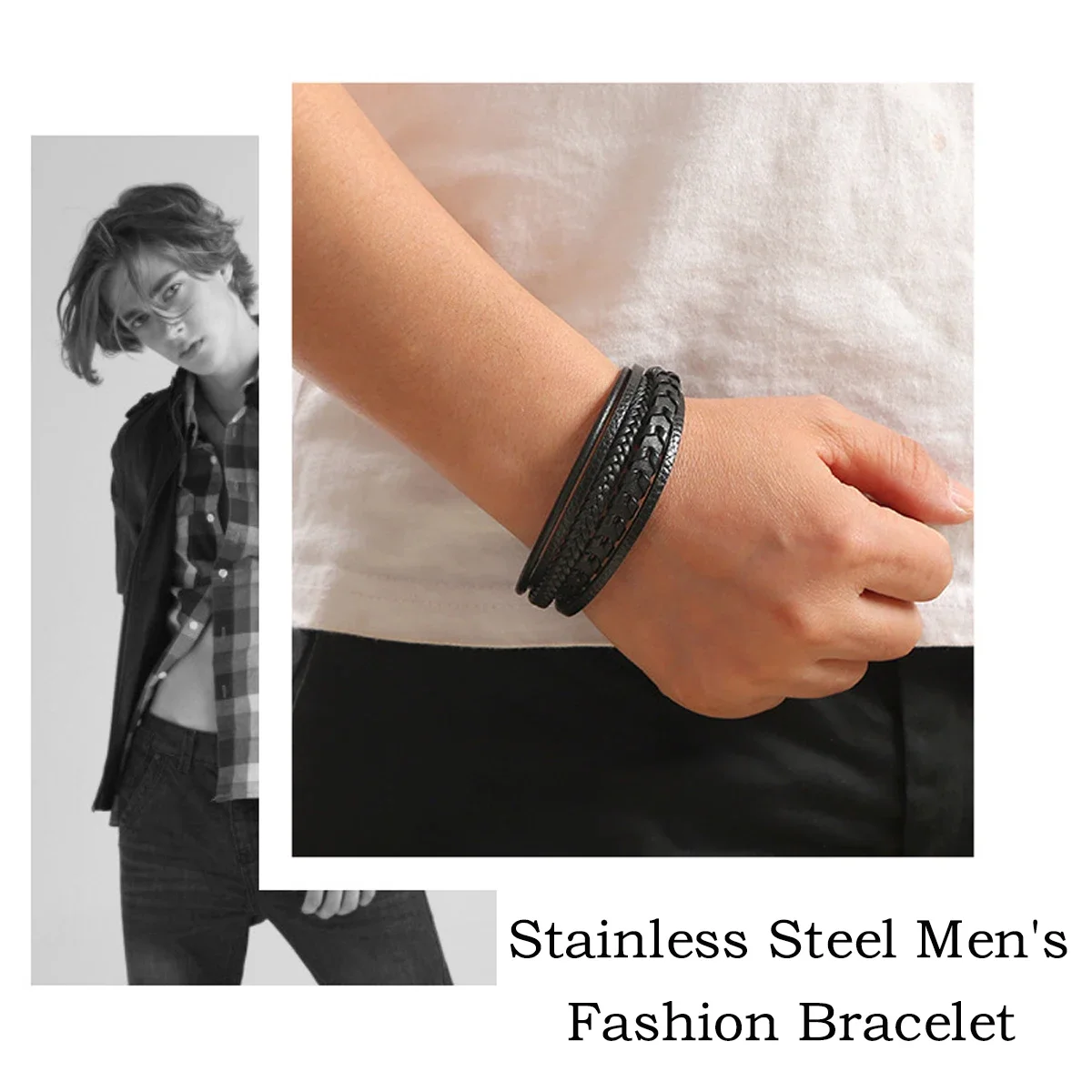 Layered Vintage Leather Rope Braided Bracelet Classic Handmade Wristband Alloy Magnetic Fashion Style Gifts New Model