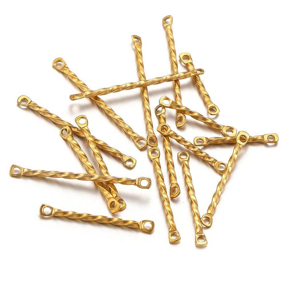 

20pcs Stainless Steel Double-hole Earring Connectors Links Thin Stick Strip Twisted for DIY Necklaces Jewelry Making Supplies