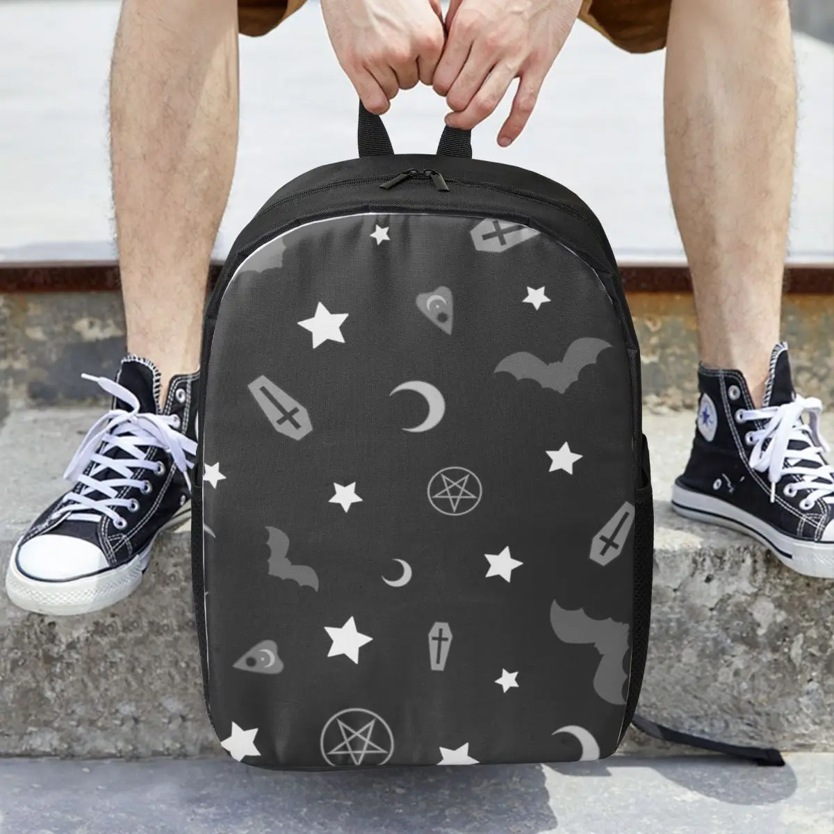 Ransel Wanita Pola Okultisme Gotik Tas Buku Anak Laki-laki Perempuan Tas Sekolah Siswa Tahan Air Tas Bahu Ransel Travel Portabilitas
