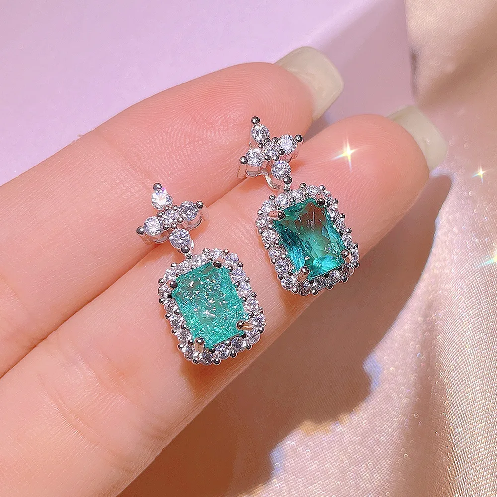 Sparkling Vintage Simulation Cross Paraiba Jewelry Three Piece Set Ladies Party Birthday Jewelry Gift