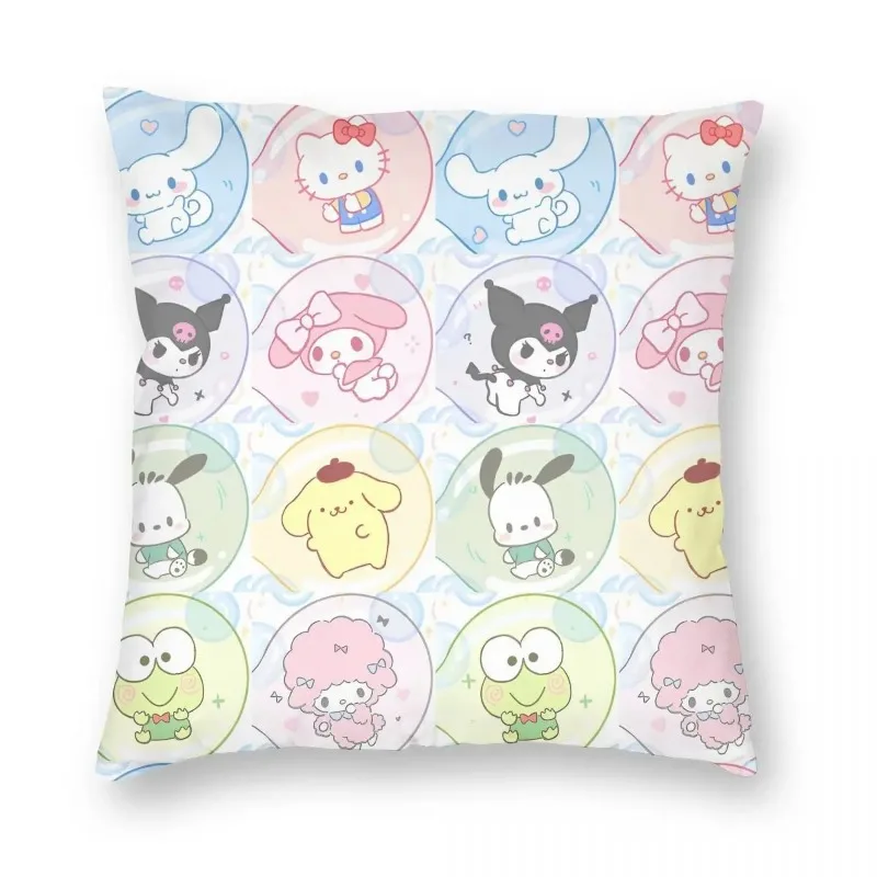 Sanurgente-Just Soft Polyester Cushion, Kawaii My Melody Pillowcase, Home Decor, Hello Kitty Kuromi, Square, 40x40cm