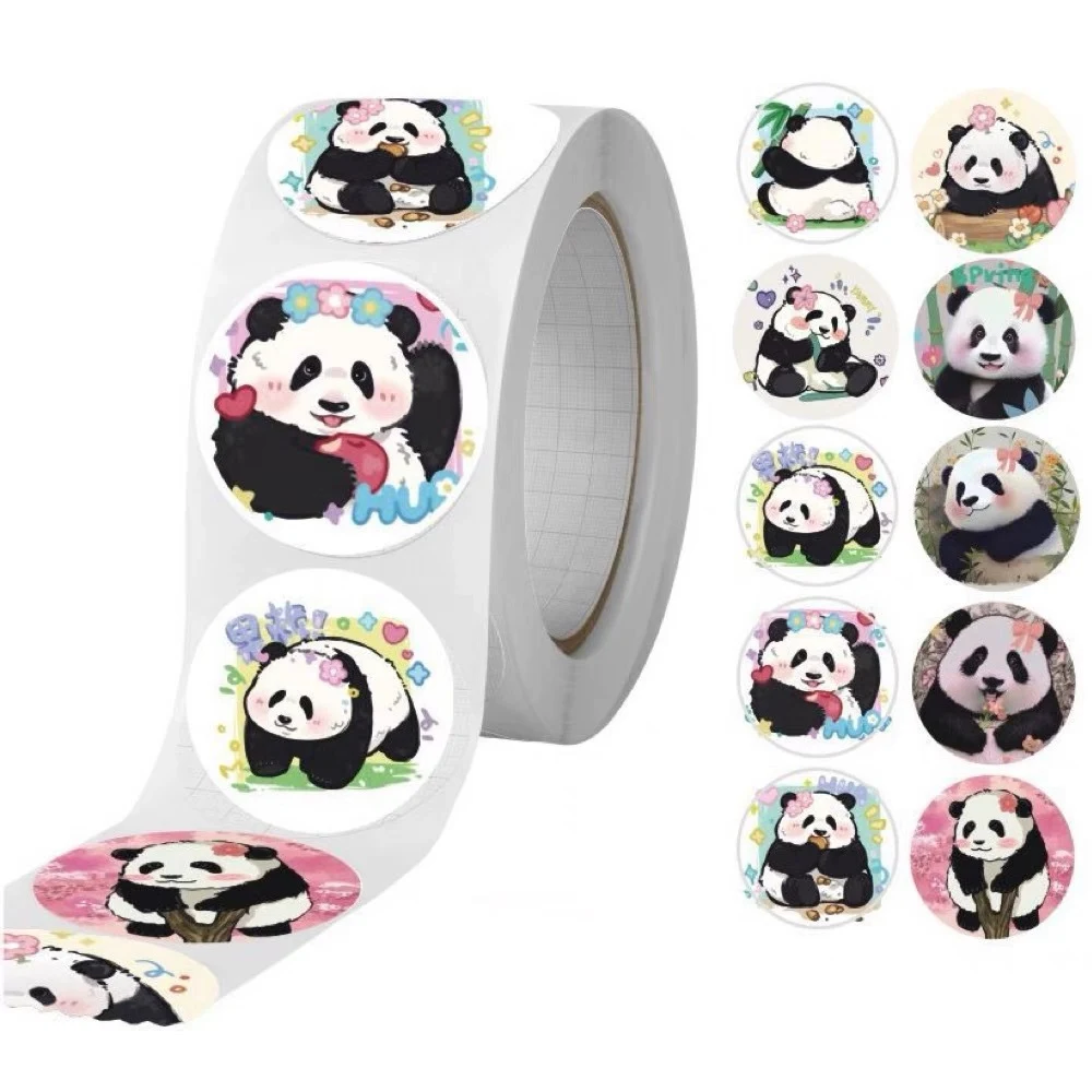 Rollo de pegatinas con diseño de Panda para estudiantes, rollo de etiquetas adhesivas de animales bonitos de 100-500 piezas, 2,5 cm, para regalo