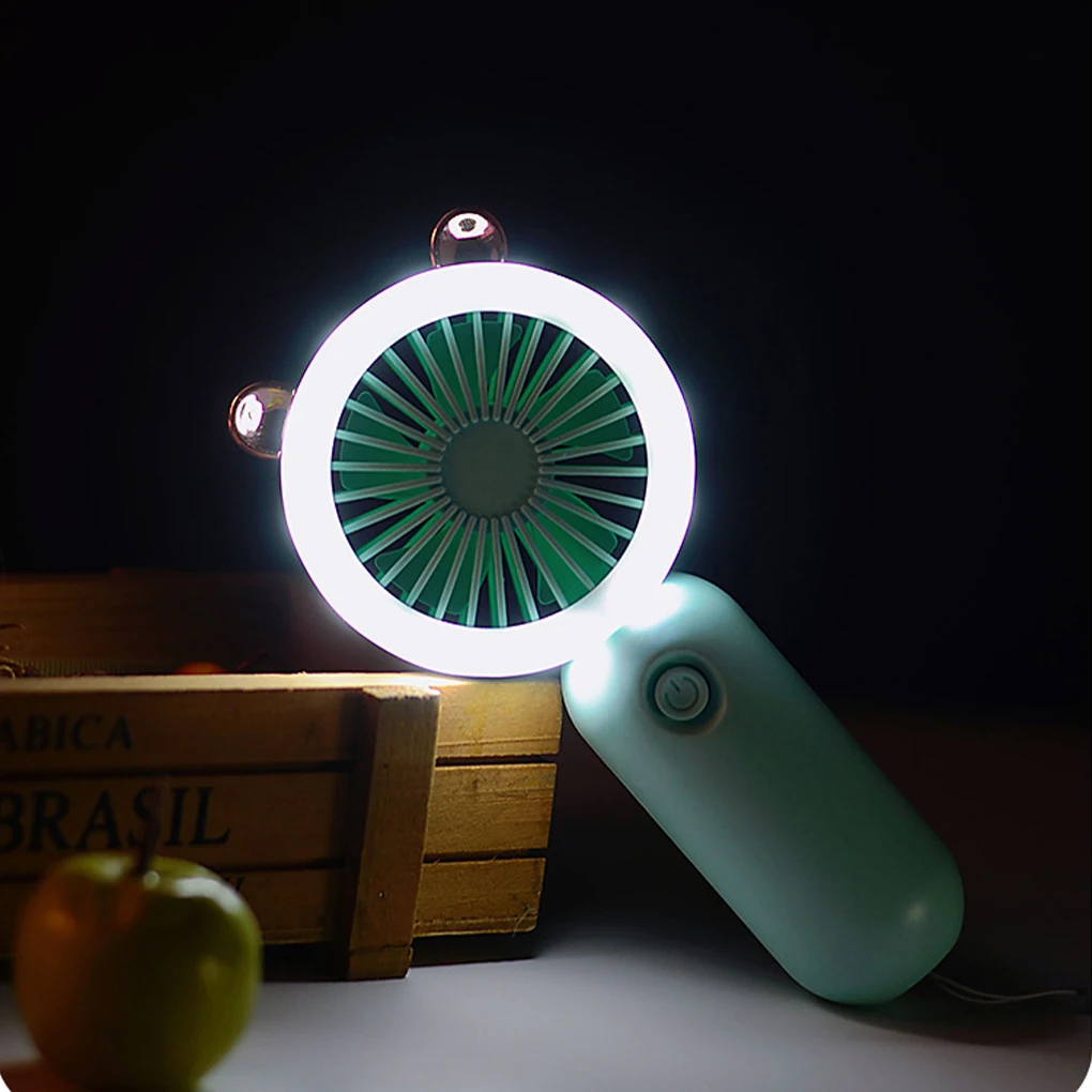 ABS Compact Portable Fan With LED Night Light And Strong Wind For Travel And Shopping Built- Yellow green