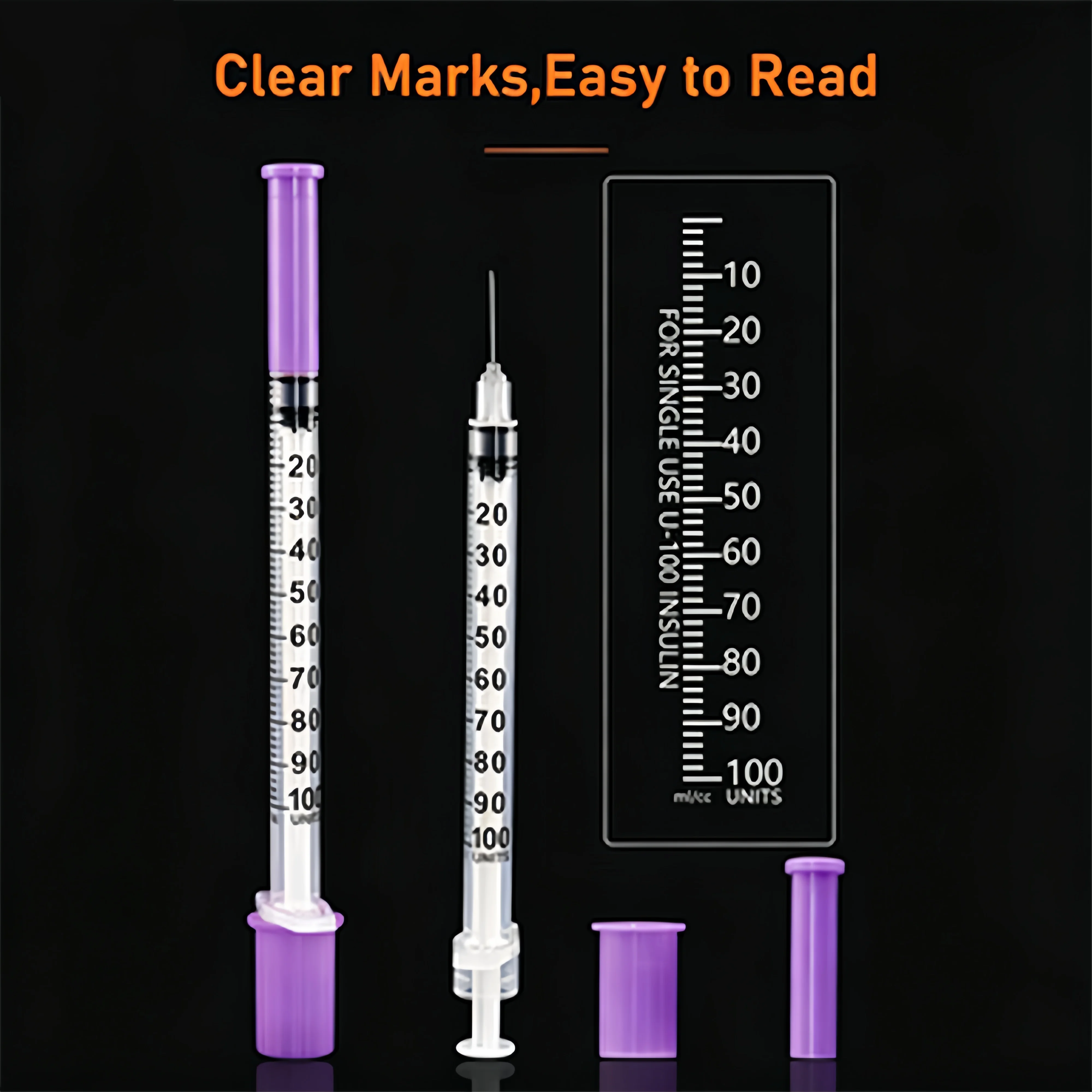 1ml 31g (6mm) Disposable Purple Plastic Veterinary Syringe, Sterile Insulin Syringe with Purple Cap and Needle, Suitable for Pets, Farm Animals, and Laboratory Use. image 3