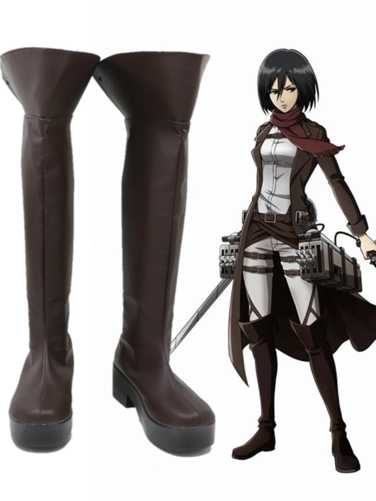 

Attack On Titan Levi Eren Jaeger Mikasa Ackerman Cosplay Shoes Boots Knee Length Brown Boots Custom Made