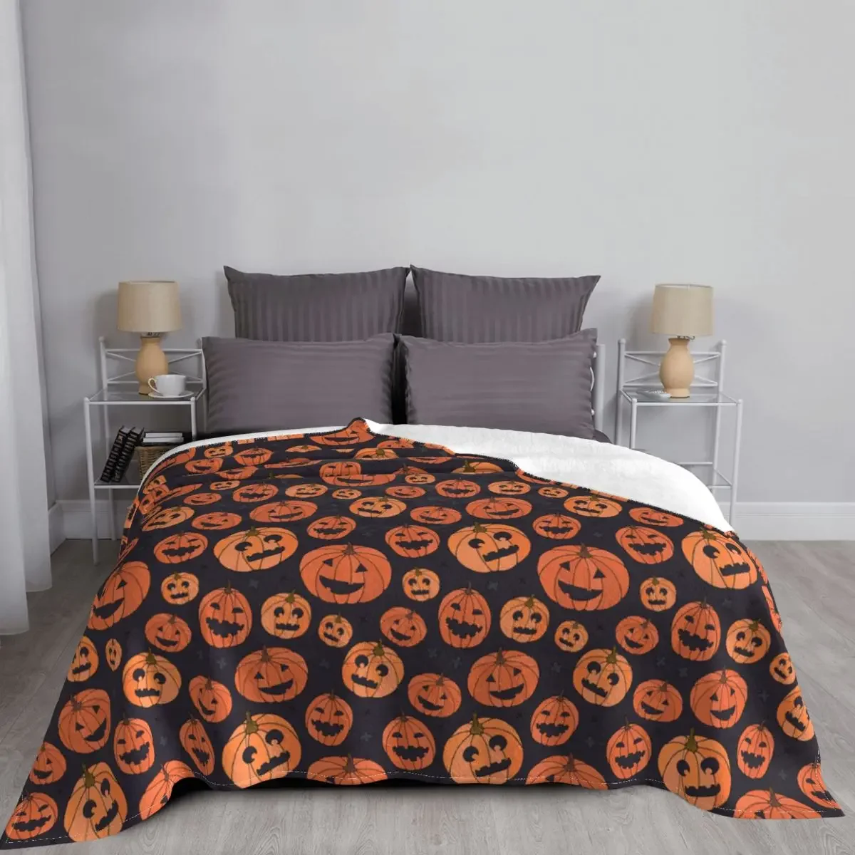 

Happy Halloween Blankets Pumpkin Cartoon Flannel Funny Warm Throw Blanket for Bed Sofa Autumn/Winter