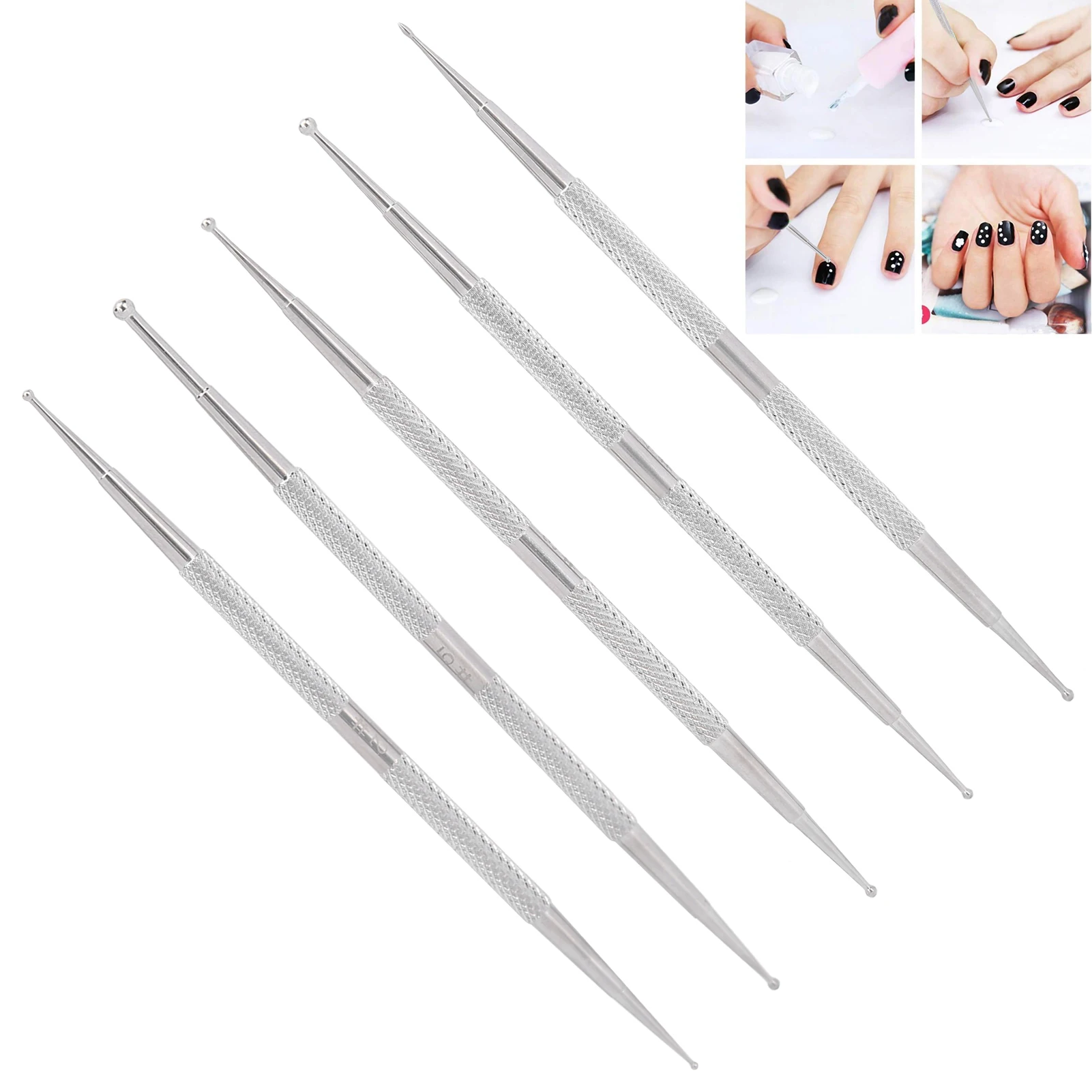 

5pcs Double Head Nail Art Dotting Pen Stainless Steel Nail Painting Pen DIY Decoration Dotting Pen