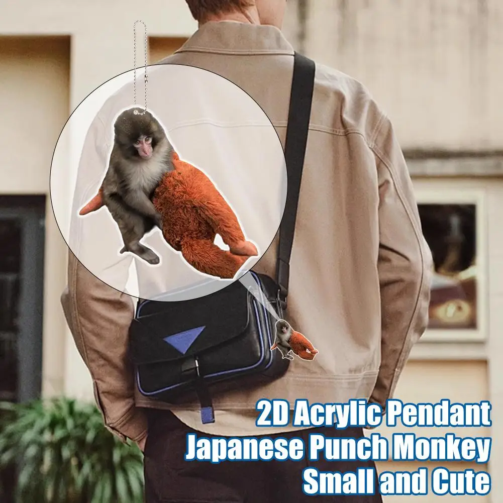 2D Protect Punch The Monkey Keychain,Cute Monkey Holding Plush Toy Hanging Keychain for Backpack Purse Car Keys Gift