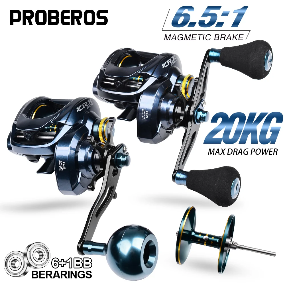 PROBEROS Baitcasting Fishing Reel 6.5:1 6+1BB 20KG Max Drag Magnetic Brake Casting Reel
